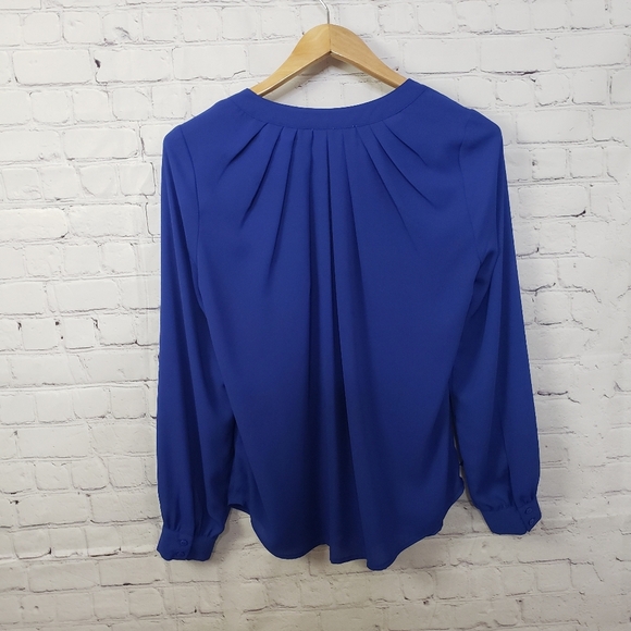 Daniel Rainn Flowy Blue Peasant Blouse Boho Bohemian Summer Sheer Casual Office - Picture 2 of 5